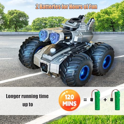 Remote Control Car, Amphibious Monster Truck Toys, RC Boat with Water Gun, Gesture Sensing RC Stunt Car for 120 Mins Play, Remote Control Boat for Kids 6 7 8 9 10 11 12+ Year Birthday