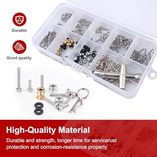 HobbyPark 280pcs SCX24 Screw Kit Screws Assortment Set Hardware Fasteners for Axial SCX24 Gladiator Chevrolet C10 Deadbolt B17 Betty Wrangler JLU CRC Bronco 1/24 Crawler