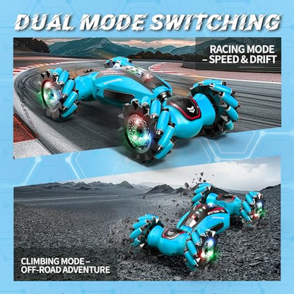 Gesture Sensing RC Stunt Car with Light Music and Mist Spray for Kids 6+, 4WD Off-Road Drift Remote Control Car, 2.4GHz Glove Remote, Rechargeable Toy Vehicle for Boys and Girls Birthday Gift - color: Blue