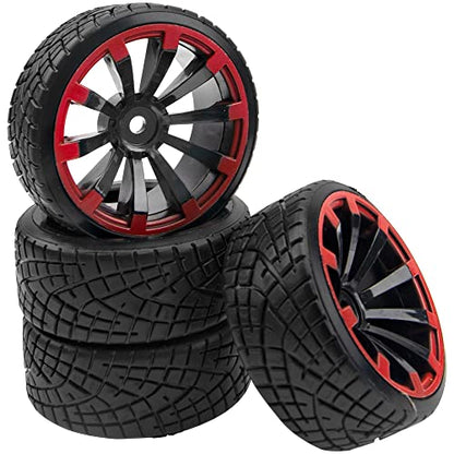 1/10 RC Drift Tire Hard Plastic Tires & 12mm Hex Hub Wheel Rims Compatible with Traxxas HSP Tamiya Kyosho Himoto HPI Redcat MST 1/10 On-Road RC Drift Drifting Car (Style2)