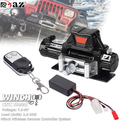RC Metal Winch Wireless Remote Controller System for 1/10 RC Crawler Car Axial SCX10 90046 TRX4 TRX6 Gen8 Upgrade Parts (Black)