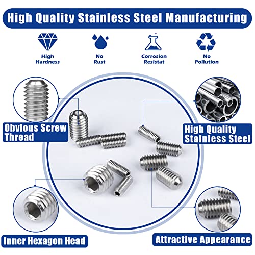 1000pcs Metric + SAE Set Screw Assortment Kit, Internal Hex Drive Cup-Point Allen Screws Set 304 Stainless Steel Grub Screw (M3-M8, 1/8""-40 to 5/16""-18) - color: Silver Set Screws 1000PCS