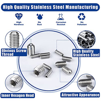 1000pcs Metric + SAE Set Screw Assortment Kit, Internal Hex Drive Cup-Point Allen Screws Set 304 Stainless Steel Grub Screw (M3-M8, 1/8""-40 to 5/16""-18) - color: Silver Set Screws 1000PCS
