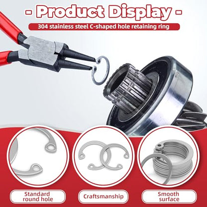 Internal Snap Ring Kit, Metric E-Clip Assortment 315Pcs for Shaft Size M8 M10 M12 M14 M16 M18 M20 | 304 Stainless Steel Retaining Circlips for Grooved Shafts & Studs | AIMUNOK - size: 315pcs-Internal ring (304SS)