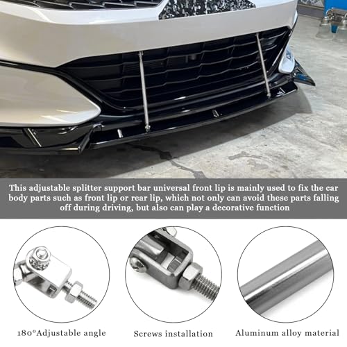 2PCS Front Bumper Lip Splitter Diffuser Strut Rod, Adjustable 8"-11" Front Bumper Lip Rod Tie Support Bar, Universal Bumper Protector Splitter Support Rod for Most Vehicle (Silver)