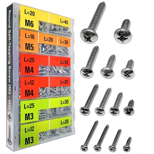 EEEEE Self Tapping Screws Assortment Kit 574pcs Assorted Screws M3 M4 M5 M6 304 Round Head Stainless Steel Screws Kit Sheet Metal Screw Kit, Phillips Drive Small Wood Set Screw Assortment - size: Metric Pan Head 574pcs