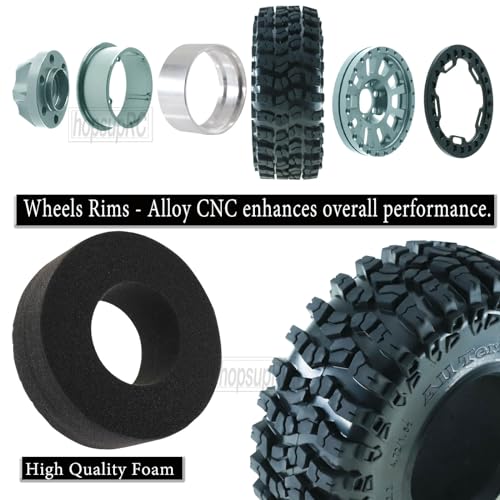RC 2.2in Tires Tyres & Aluminium 2.2in Beadlock Wheel Rim for 1/10 SCX10 Capra AMG 6x6 TRX4 Gen8 Everest Gen 7 Pro RC Crawler (4PCS Titanium) - color: Titanium/2.2wheels-scx10