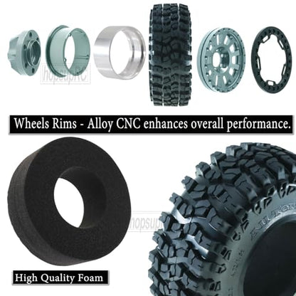 RC 2.2in Tires Tyres & Aluminium 2.2in Beadlock Wheel Rim for 1/10 SCX10 Capra AMG 6x6 TRX4 Gen8 Everest Gen 7 Pro RC Crawler (4PCS Titanium) - color: Titanium/2.2wheels-scx10