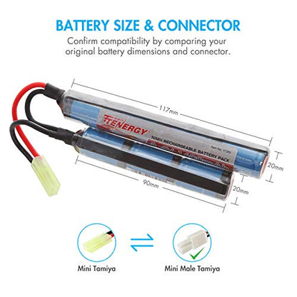 Tenergy 2 Pack of 8.4V 1600mAh NiMH Nunchuck Battery Packs w/Mini Tamiya Connector High Discharge Rate Stick Shape Butterfly Battery - size: 2 Battery Packs