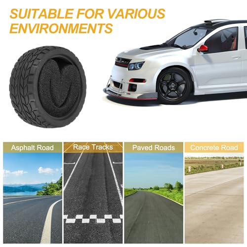 MECCANIXITY 4 Pcs RC 1/10 on Road Car Tire, Rubber Super Soft Tyre Racing Drift Tires with Foam Insert for RC 1:10 HPS TT01 Touring Drift Car Wheel Rim Upgrades Triple-Line Pattern 65mm