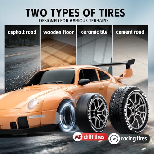 RC Drift Car, 1:24 Scale 4WD High-Speed Flesh Pink Drift RC Car | For Adults Kids, 2.4GHz Remote Control Racing Toy Car with LED Lights, Extra Tires, Rechargeable Batteries & Traffic Cones - color: Flesh Pink