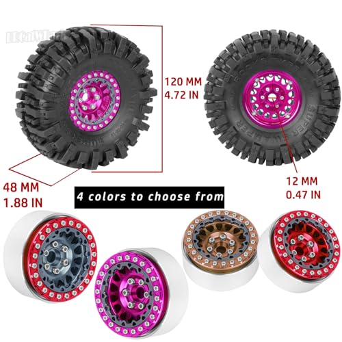 RC 1.9 Beadlock Wheels and Tires for 1/10 TRX4 TRX6 SCX10 SCX10 II 90046 SCX10 III AXI03007 SCX10 Pro Gen7/8 D90 VS4-10 MST CFX RC Crawler Car,4PCS Beadlock Rims 1.9 Wheel Tires,Brown - color: Brown - (1.9 Beadlock Wheels)