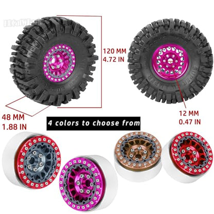 RC 1.9 Beadlock Wheels and Tires for 1/10 TRX4 TRX6 SCX10 SCX10 II 90046 SCX10 III AXI03007 SCX10 Pro Gen7/8 D90 VS4-10 MST CFX RC Crawler Car,4PCS Beadlock Rims 1.9 Wheel Tires,Titanium - color: Titanium - (1.9 Beadlock Wheels)