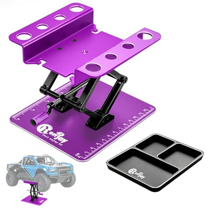RC Stand Lift Lower with 3-Slot Screw Tray for 1/8 1/10 1/12 Scale, Purple | Aluminum RC Car Work Stand Repair Tool Set for RC Cars Crawler Truck Traxxas TRX4 Axial SCX10 Upgrade - color: Purple, With 3-slot Screw Tray
