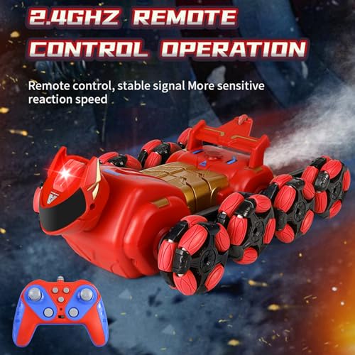 Remote Control Car, Gesture Sensing RC Stunt Car, 8WD Transform Robotdog Climbing Toys with Spary and Light, 360° Rotating, 2.4GHz 8 Wheels RC Cars with 2 Batteries (Red) - color: Red, size: 2 Batteries