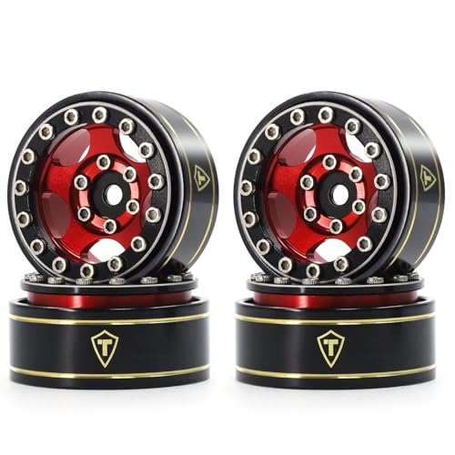 Treal 1.0 Beadlock SCX24 Wheels (4P) Classic 5-Star 1" Micro Beadlock Wheels for Axial 1/24 Deadbolt C10 Betty Gladitor Bronco 27.3g (Black-Red) - color: Black-Red