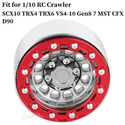 RC 1.9 Beadlock Aluminum Deep-Dish Wheels w/Adjustable Offset for 1/10 RC Crawler SCX10 TRX4 TRX6 VS4-10 Gen8 7 MST CFX D90,Alloy 1.9 RC Beadlock Wheels 1.9 RC Rims,Silver w/Red