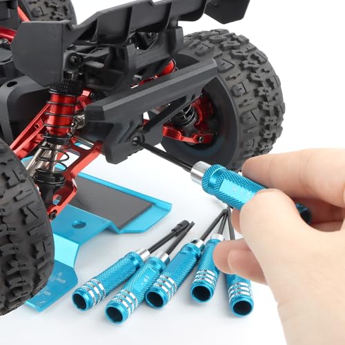 7-in-1 Hex Screwdriver Set (0.05"/1.5mm, 2.0mm,2.5mm & Box Wrench (4.0mm,5.5mm) Nut Screw Driver|RC Tool Kit|Phillips| Compatible with TRX4M SCX24 1/24 1/18 1/16 RC Cars Drone Repair(LightBlue) - color: Lightblue