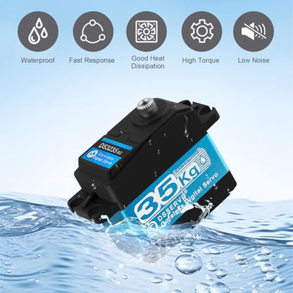 35KG High Torque RC Servo Digital Servo Waterproof Full Metal Gear Steering Servo with 25T Servo Horn Compatible with 1/8, 1/10, 1/12 RC Car Crawler Robot Control Angle 180°