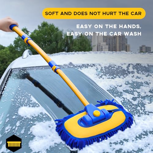 Car Wash Brush Kit, 40" Auto Wash Mop with 15° Curved Extendable Long Handle, Soft Scratch-Free Car Cleaning Mop Mitt to Clean Your Car Shine Like New, Car Accessories (Blue+Blue) - color: Blue+blue