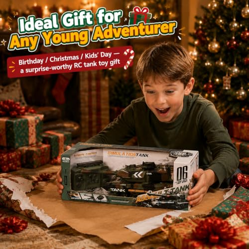 RC Tank for Kids that Shoots, Auto Demo, Lights, Sounds, Smoke | Remote Control Tank, 360° Rotating Turret, RC Military Vehicle Tank Toy for Boys 6-12 Birthday Gift