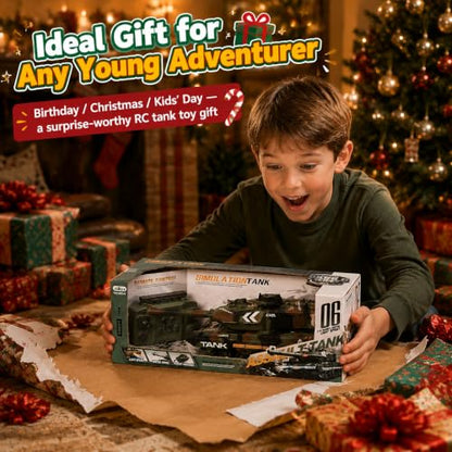 RC Tank for Kids that Shoots, Auto Demo, Lights, Sounds, Smoke | Remote Control Tank, 360° Rotating Turret, RC Military Vehicle Tank Toy for Boys 6-12 Birthday Gift