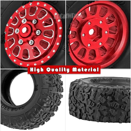 RC 1.3 in Wheel Tires for 1/18 TRX4M 1/24 SCX24 RC Crawler Car,Aluminum 1.3 Beadlock Wheel Rims and Rubber Tires w/Sponge,RC Truck Tires,Red - color: Red - (1.3 Tires)