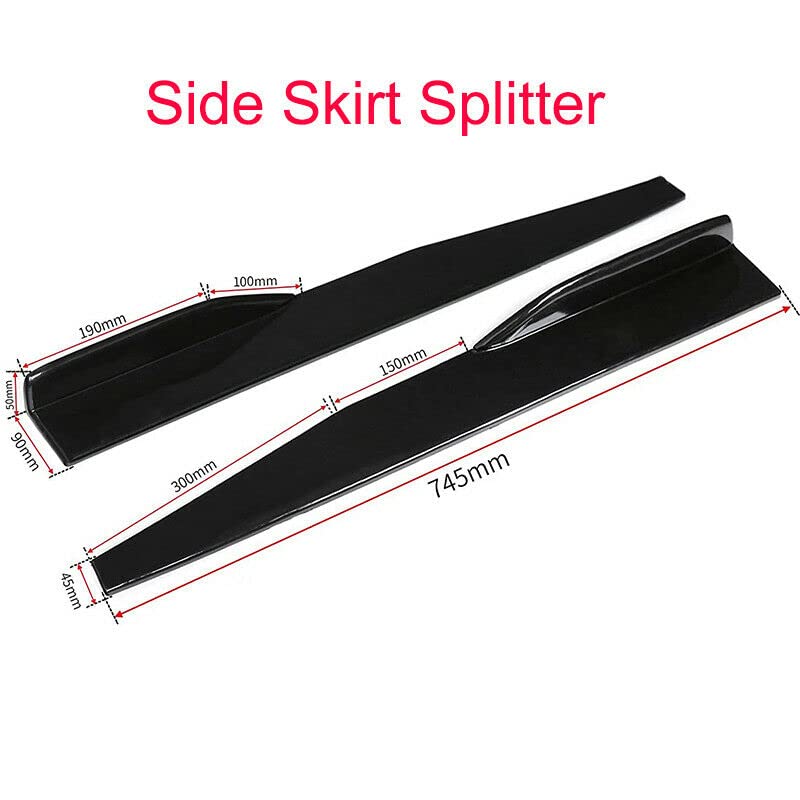Universal Car Front Bumper Lip Spoiler Body Kits + 29" Side Skirt Extension Rocker Panel Body Kit + Auto Rear Bumper Lip Diffuser (69''-73'' Black&Red) - color: 69"-73" Black & Red