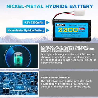 9.6V 2200mAh AA NiMH Battery with Tamiya Plug and USB Charging Cable for RC Toy Cars, Trucks, Tanks, Engineering Vehicles, RC Ships, Rechargeable Battery Accessories (1PCS Battery+1 USB)