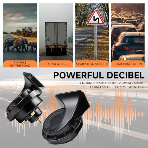 FARBIN Horns Truck Horn 24V Car Horn Loud Dual-Tone Train Horn Waterproof | 24V 130dB loud, black classic design, waterproof, universal for any 24V vehicles - style: 24V Black car horn