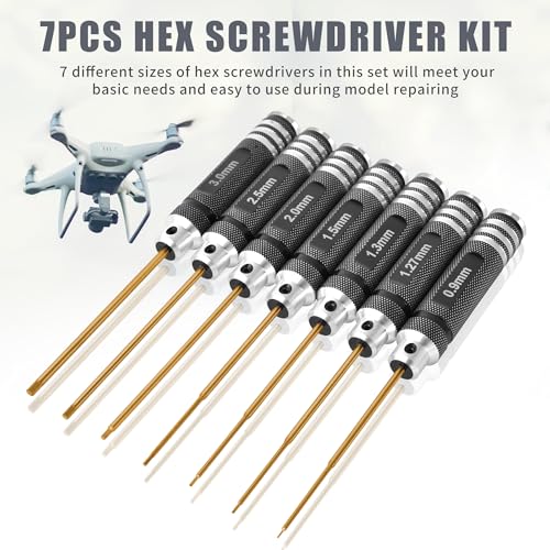 Professional RC Titanium Plated Ti Coated Hex Screwdriver Set 7PCS | Precision Hexagon Allen Kit (0.9-3.0mm) for RC Car, Drone, Helicopter, Durable RC Tool Kit