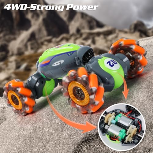 QXHOL Gesture Sensing RC Stunt Car, 4WD Remote Control Cars Toys | 2.4Ghz Hand Control Drift Car with Lights Music for Boys 6-12 Year Old, Best Birthday Gifts for Kids - color: Grey Green
