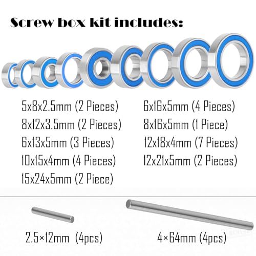 RC 27Pcs Bearings Kit Upgrades Part for 1/10 Maxx 4S / 89076-4,Rubber Sealed Precision Ball Bearings,Navy Blue - color: 1 Set - Navy Blue