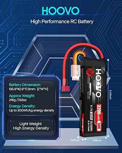 HOOVO 3S 11.1V 3200mAh 50C RC Lipo Battery with T Connector(2 Packs) | for RC Car RC Helicopter Airplane Quadcopter RC Models