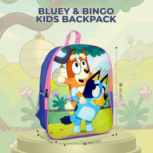 AI ACCESSORY INNOVATIONS Bluey & Bingo Kids Backpack, Elementary School Girls Book Bag with Padded Straps, Purple - color: Bluey