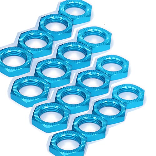 Aluminum 17mm Wheel Nut Thread 1.0mm for 1/7 1/8 RC Model Car ARRMA 6s HSP Redcat Himoto Monster Trucks Off Road Buggy Upgraded Parts 16 pcs/Set (Blue) - color: Blue