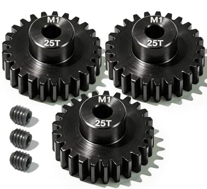 M1 Gear 25T 5mm Bore 3-Pack – High-Precision Hardened Steel Motor Pinion Gear for 1/8 1/10 RC Crawler, Monster Truck, Short Course Truck & Boat (Compatible with Traxxas Axial, FMS, HSP Redcat Losi) - style: M1 3Pcs 25T