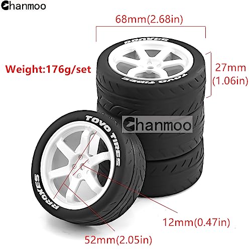 1/10 RC Rally Racing Tires And Hard Plastic Drift Wheels 12mm Hex On Road Tyres For 1:10 Touring Street Car Tamiya TT01 TT02 XV01 TA06 A959 PTG2 144001 HPI KYOSHO HSP PTG2 Traxxas 4PCS (White) - color: White