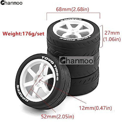 1/10 RC Rally Racing Tires And Hard Plastic Drift Wheels 12mm Hex On Road Tyres For 1:10 Touring Street Car Tamiya TT01 TT02 XV01 TA06 A959 PTG2 144001 HPI KYOSHO HSP PTG2 Traxxas 4PCS (White) - color: White