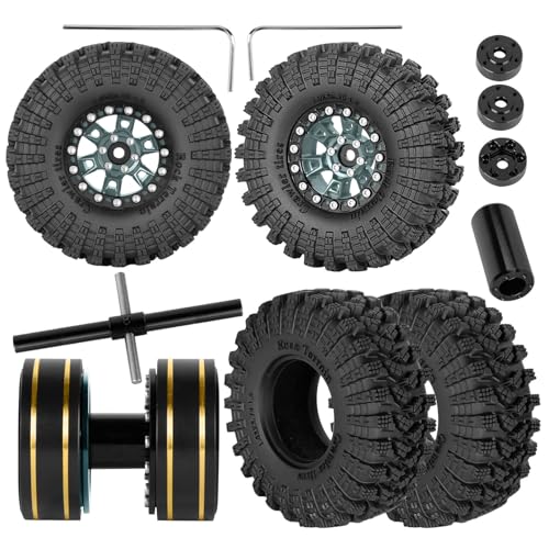 RC 1.3" Beadlock Tires Wheels for 1/18 1/24 Trx4m SCX24 FCX24 Ascent-18 RC Crawler Car,4pcs 1.3 Inch Wheel Rim Soft Rubber Tires,Titanium - color: Titanium-(1.3" Beadlock Tires）