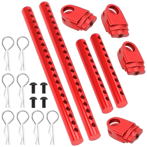 ShareGoo Metal RC Body Post Mounts Front Rear Body Holder Kit Compatible with Tamiya TT02 TT-02 1/10 RC Upgrade Parts (Red) - color: Red