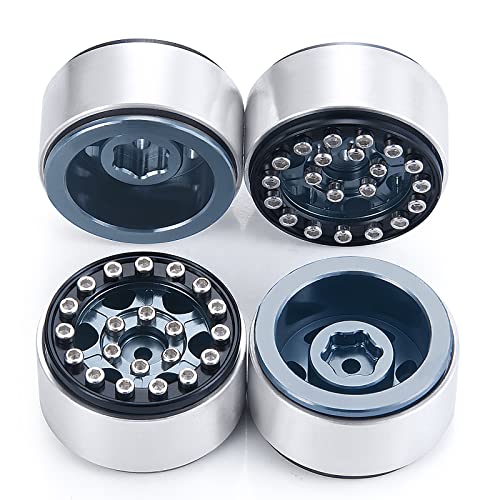 4PCS 1.0 Wheel Rims RC Metal Beadlock Wheels Rims, Titanium+Black | For All 1/24 Scale Axial SCX24, RC Crawler Car, Upgrade Parts - color: Titanium+black