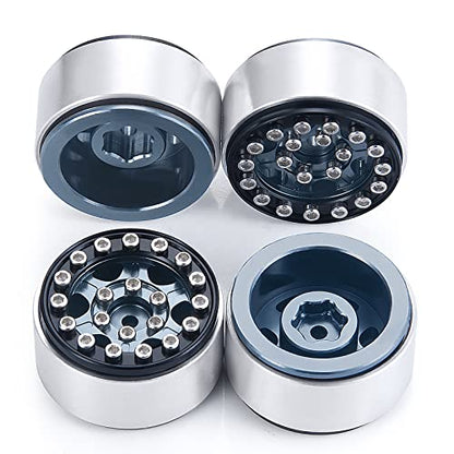 4PCS 1.0 Wheel Rims RC Metal Beadlock Wheels Rims, Titanium+Black | For All 1/24 Scale Axial SCX24, RC Crawler Car, Upgrade Parts - color: Titanium+black