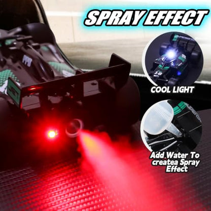 RC F1 Racing Car, 1:16 Scale Remote Control Car with Spray Feature, LED Lights, 2.4GHz, for Kids Ages 6+
