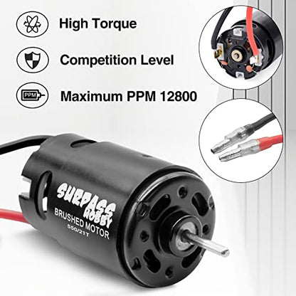 OGRC 550 21T Brushed Motor and 80A ESC Set with T-XT60 Converter Adaptor | 1/10 RC Crawler Motor, 21T Brushed 550 Motor for Traxxas TRX4 Axial SCX10 Redcat Gen7 Gen8, T Plug - style: 21T