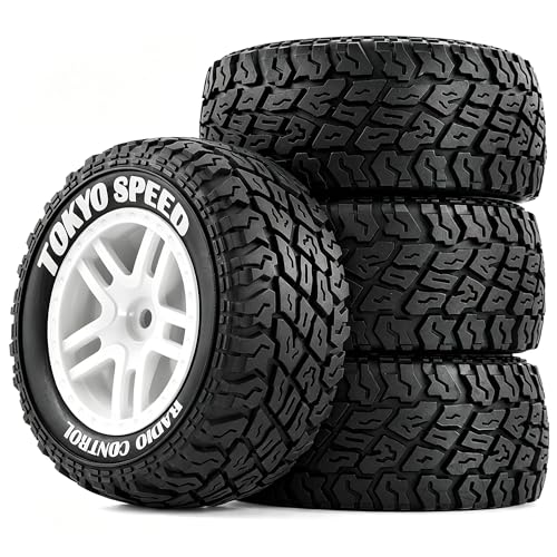 1/10 RC Short Course Truck Tires and Wheels with 12mm 14mm 17mm Hex 110mm 1/8 Rubber Tyres for 1/10 RC Truck ARRMA ARA3521T3 Traxxas 68154-4-GRN - Slash BL-2S (White) - color: White