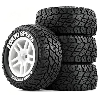 1/10 RC Short Course Truck Tires and Wheels with 12mm 14mm 17mm Hex 110mm 1/8 Rubber Tyres for 1/10 RC Truck ARRMA ARA3521T3 Traxxas 68154-4-GRN - Slash BL-2S (White) - color: White