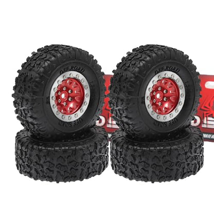 REDSPIDER 1.3 Aluminium Alloy Beadlock Wheels and Crawler Tires 1/24 RC Muddy Swamp Tyre 7mm Hex Fit for 1/18 1/24 Axial Trx4m SCX24 AX24 FCX24 RC Crawler XC-1 RTR CR-18P EVO (Red) - color: Red