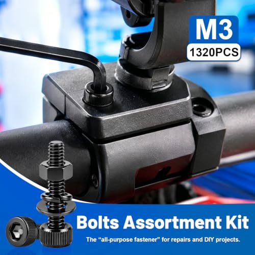 1320PCS M3 Socket Head Screws Nut and Washer Assortment Kit 12.9 Steel | M3-0.5 x6/8/10/12/16/20/25/30mm Black Zinc Plated Metric Bolts with Storage Case, prevents stripped heads during RC/DIY build - size: G12.9 M3 1320PCS