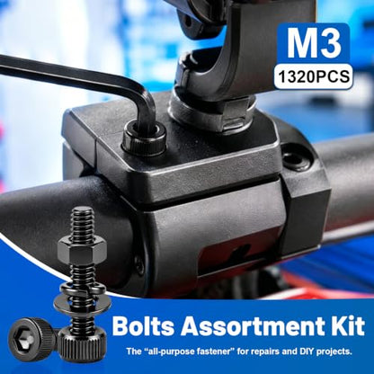 1320PCS M3 Socket Head Screws Nut and Washer Assortment Kit 12.9 Steel | M3-0.5 x6/8/10/12/16/20/25/30mm Black Zinc Plated Metric Bolts with Storage Case, prevents stripped heads during RC/DIY build - size: G12.9 M3 1320PCS